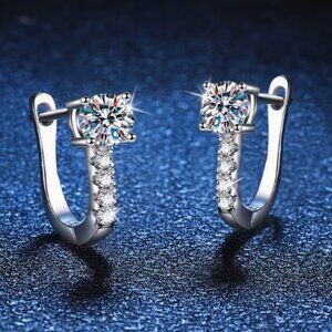 💎1.0Ctw VVS1 Color D Moissanite U-Shape Hoop Stud Earrings with GRA Card